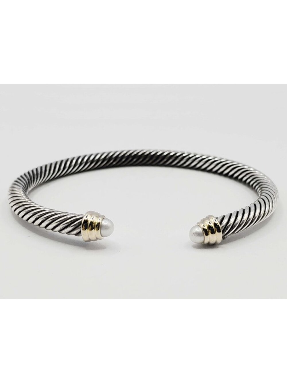 David Yurman Classic Cable Cuff Bracelet 5mm Pearl Sterling Silver 14k Large